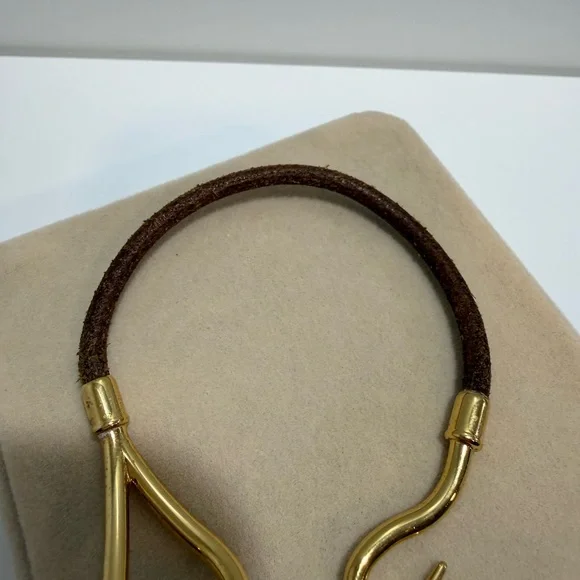 Hermes Gold Hook Brown Leather Bracelet - Picture 4 of 5